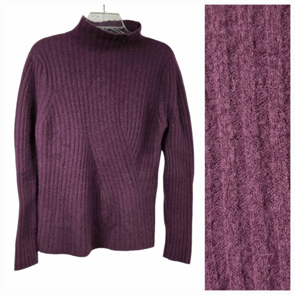 Express Merino Wool Angora Soft Chunky Ribbed Knit Sweater Mock Neck Pullover